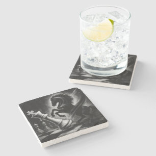 Posavasos De Piedra Dramático caballo negro vs. rey - Audaz arte de aj