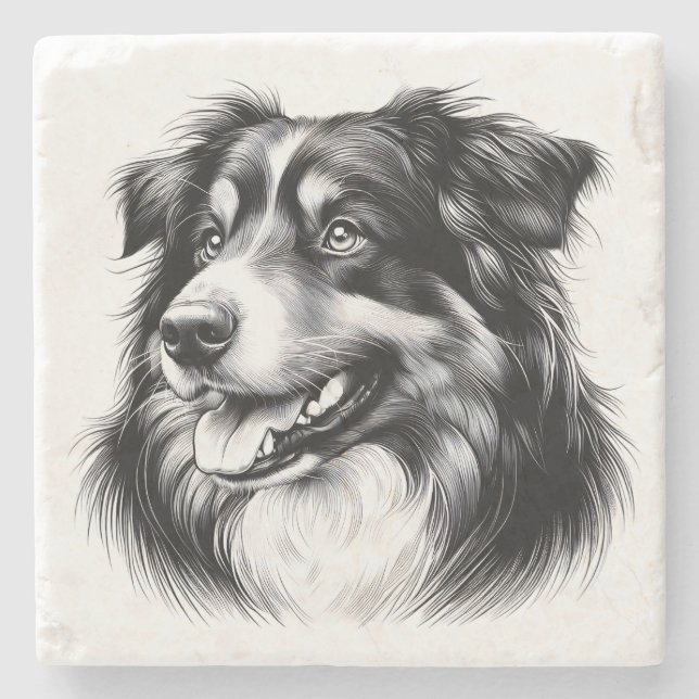 Posavasos De Piedra Drawing Australian Shepherd (Anverso)
