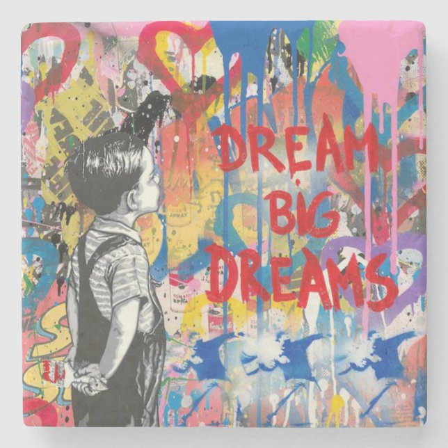 Posavasos De Piedra Dream Big Dreams Graffiti Wall (Anverso)