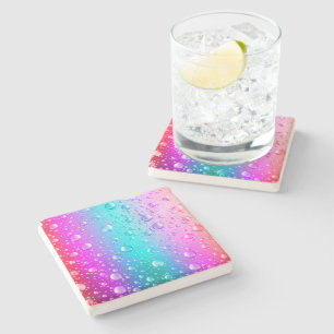 Posavasos De Piedra Droplas de agua de gradiente azul caliente rosa y