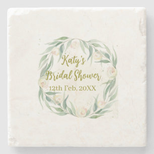 Posavasos De Piedra ducha de novia floral de eucalipto verde nombre fe