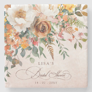 Posavasos De Piedra Ducha de Novia Floral Naranja Rústica de Otoño