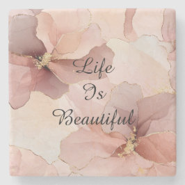Posavasos De Piedra Ducha Nupcial Floral Rosa Dorado Romántica
