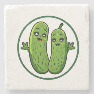 Posavasos De Piedra Dulce Pareja de Pepinillos Divertidos Kawaii