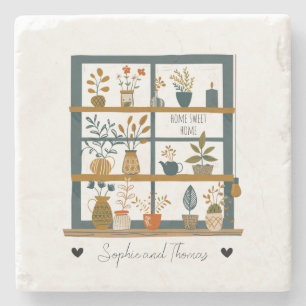 Posavasos De Piedra Dulce Pareja Hogar Dulce Hogar Amante de las Plant