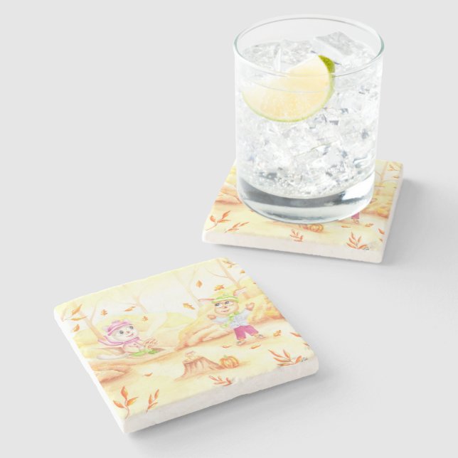 Posavasos De Piedra Dulce paseo otoñal por el bosque (Lateral)