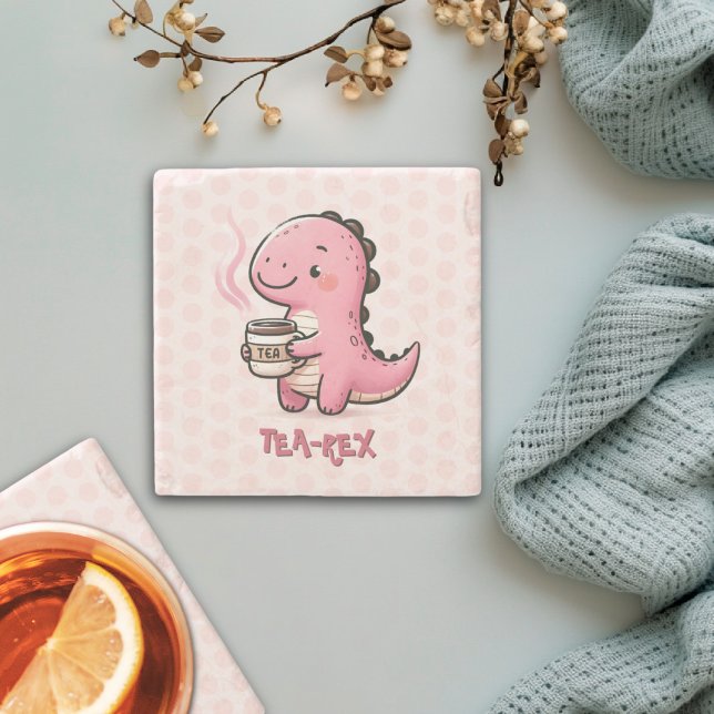 Posavasos De Piedra Dulce personalizable de té y  Dinosaurio Animal Pu (Sweet Tea-Rex Customizable Dinosaur Animal Pun Stone Coaster)