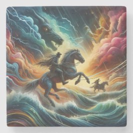 Posavasos De Piedra Dúo dinámico: Aventura tormentosa a caballo