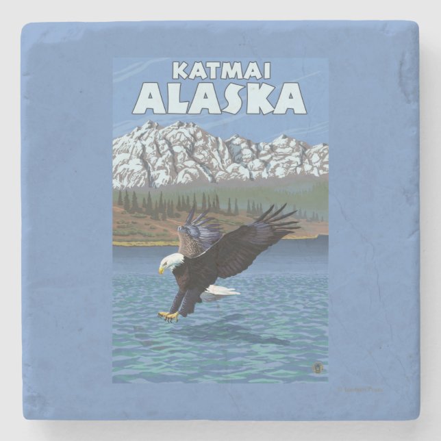 Posavasos De Piedra Eagle calvo que se zambulle - Katmai, Alaska (Anverso)