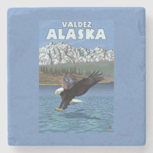 Posavasos De Piedra Eagle calvo que se zambulle - Valdez, Alaska