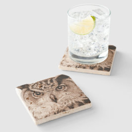 Posavasos De Piedra Eagle Owl Eurasiático arte fina acuarela