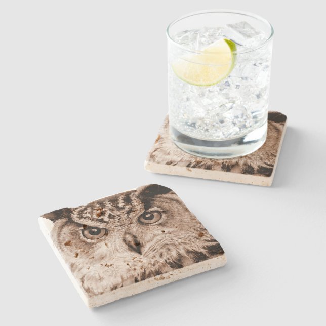 Posavasos De Piedra Eagle Owl Eurasiático arte fina acuarela (Lateral)