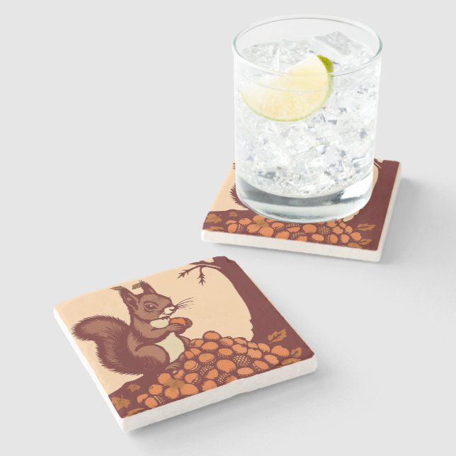 Posavasos De Piedra 🐿️ Écureuil d'Automne (Lateral)
