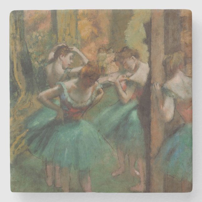 Posavasos De Piedra Edgar Degas bailarinas de montaña rusa rosa y verd (Anverso)