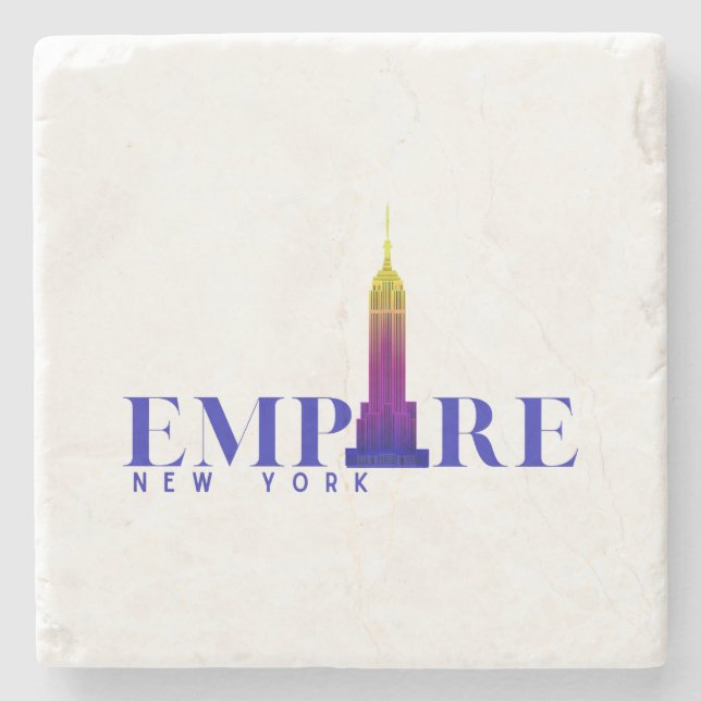 Posavasos De Piedra Edificio Empire State-Nueva York-Azul Vibrante- (Anverso)