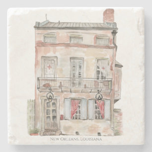 Posavasos De Piedra Edificio Histórico Acuarela de Nueva Orleans
