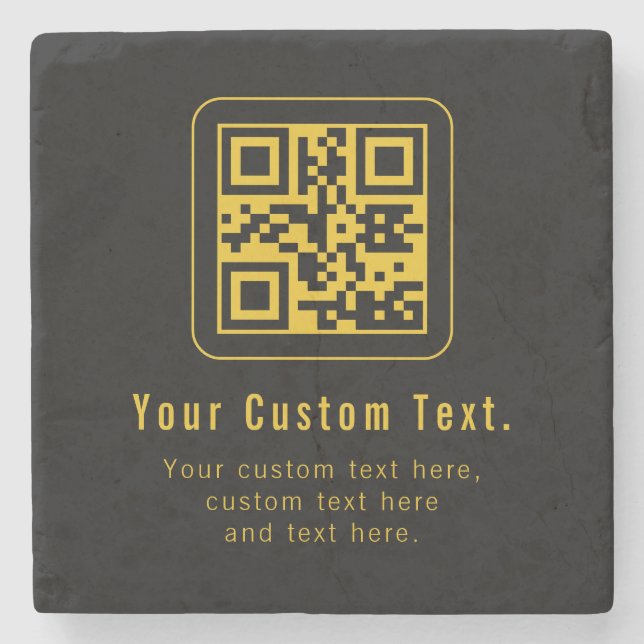 Posavasos De Piedra Editable QR Code & Text Template | Black & Gold (Anverso)