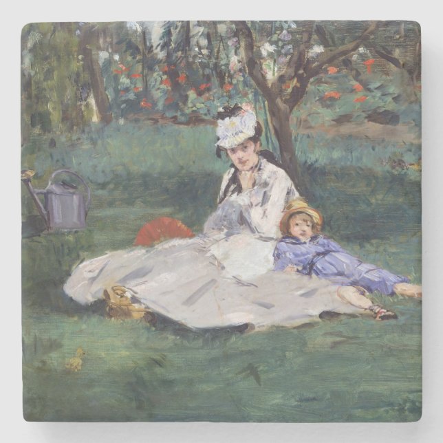 Posavasos De Piedra Edouard Manet - La familia Monet en su jardín (Anverso)