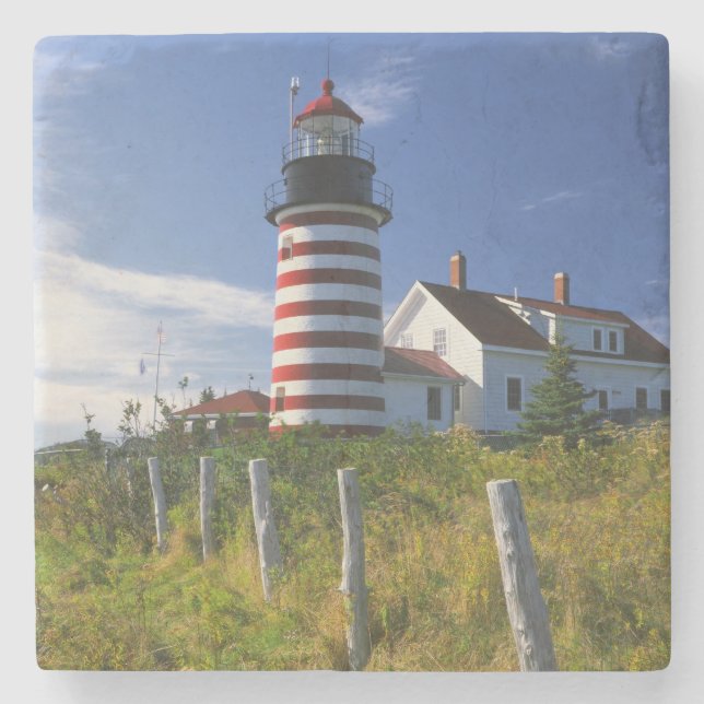 Posavasos De Piedra EE.UU., Maine, Lubec. Faro West Quoddy Head (Anverso)