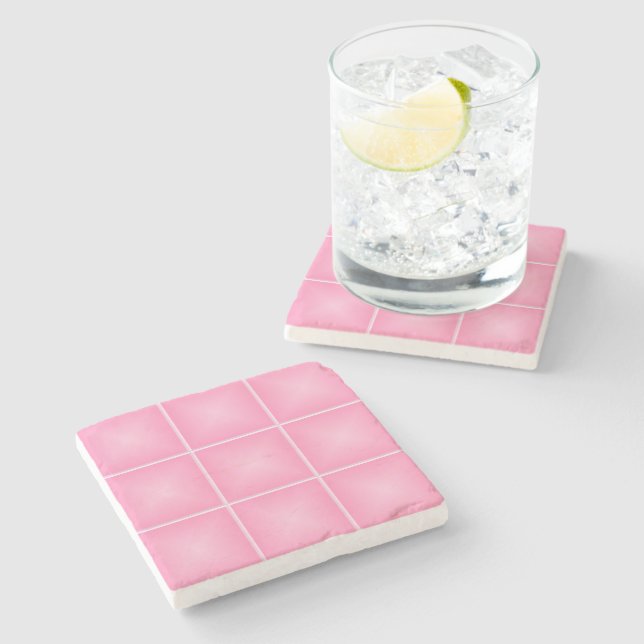 Posavasos De Piedra Efecto de Baldosa Rosa (Lateral)