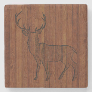 Posavasos De Piedra Efecto de madera tallada de buck grande