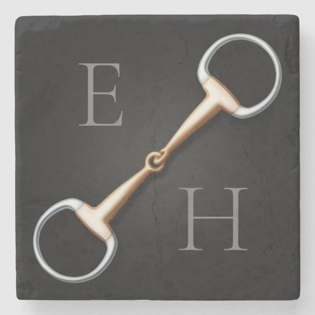 Posavasos De Piedra Eggbutt Snaffle Bit Monogramado Ecuestre (Anverso)