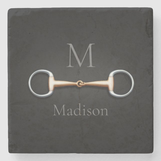 Posavasos De Piedra Eggbutt Snaffle Bit Monogramado Ecuestre (Anverso)