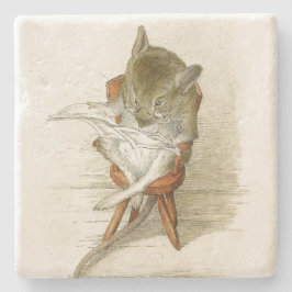 Posavasos De Piedra El abuelo Mouse leyendo un periódico