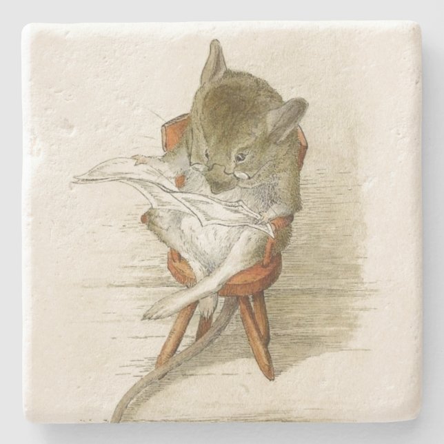 Posavasos De Piedra El abuelo Mouse leyendo un periódico (Anverso)