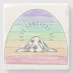 Posavasos De Piedra el amor conquista todo perro arcoíris basset hound