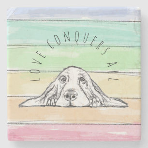 Posavasos De Piedra el amor conquista todo perro arcoíris basset hound