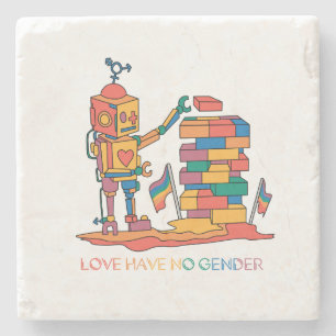Posavasos De Piedra El amor no tiene género - Robot de madera arcoiris