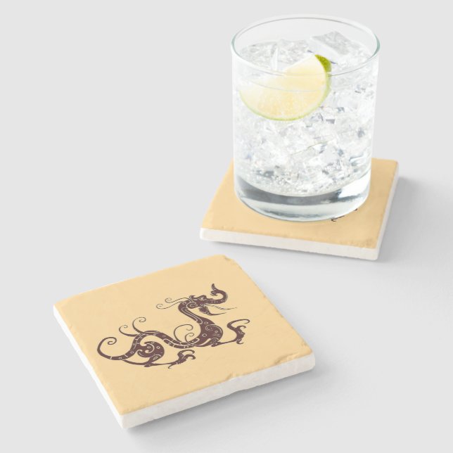 Posavasos De Piedra El antiguo dragón místico marrón (Lateral)