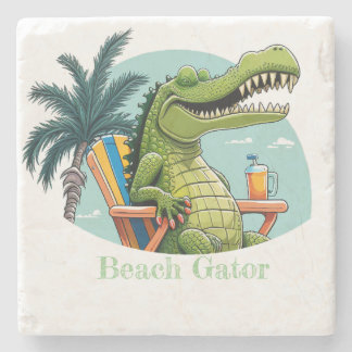 Posavasos De Piedra El Beach Gator está instalado en la playa con text
