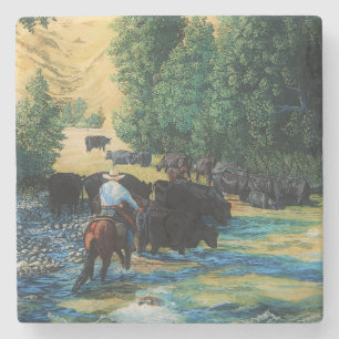 Posavasos De Piedra El caballo del rancho, manada de ganado de Angus