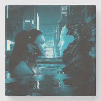 Posavasos De Piedra El Chica Cyberpunk Y El Android