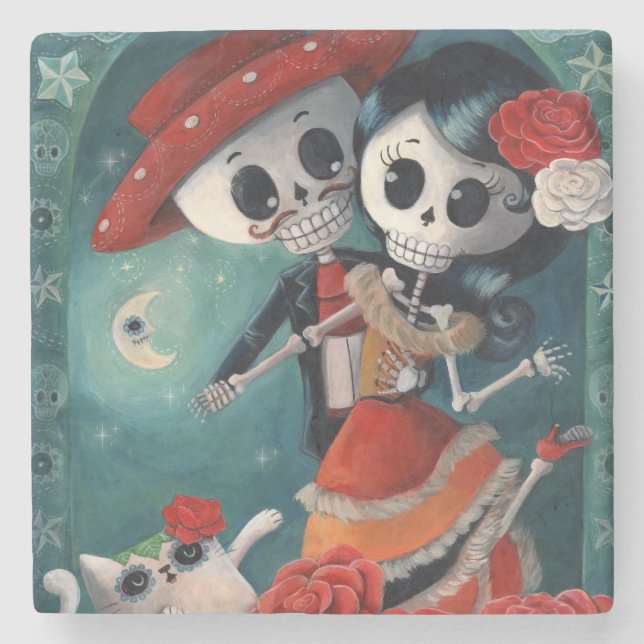 Posavasos De Piedra El día de los amantes esqueléticos muertos (Anverso)