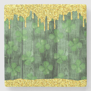Posavasos De Piedra El Día de San Patricio Shamrock Purpurina Gold Dri