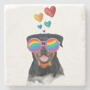 Posavasos De Piedra El día de San Valentín de Rottweiler Dog con coraz