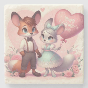 Posavasos De Piedra El día de San Valentín de zorros de personalizado