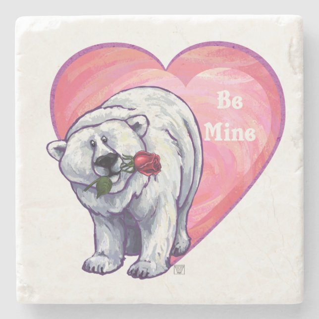 Posavasos De Piedra El día de San Valentín del oso polar (Anverso)