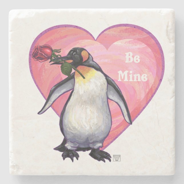 Posavasos De Piedra El día de San Valentín Penguin (Anverso)