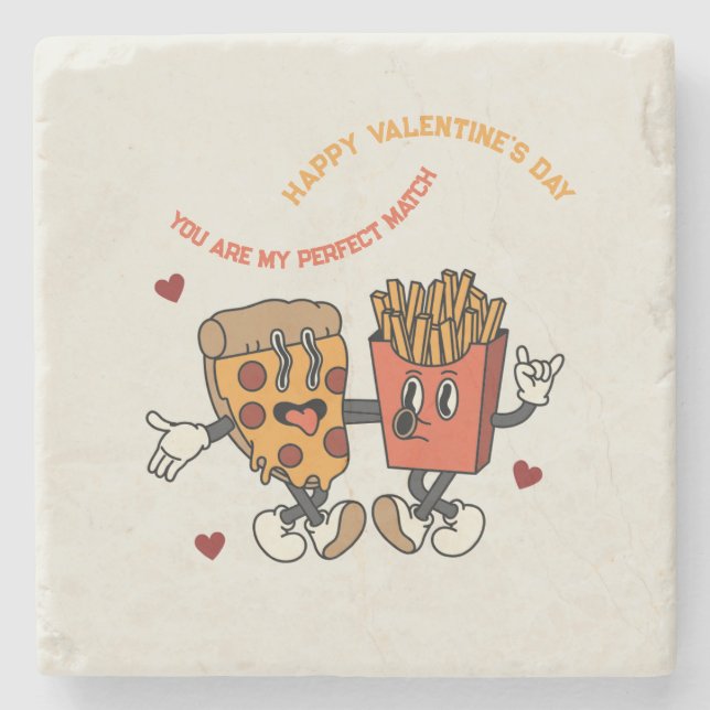 Posavasos De Piedra El día de San Valentín "Pizza y papa frita" (Anverso)