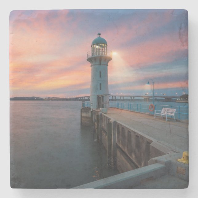 Posavasos De Piedra El faro Raffles el puerto deportivo del |, (Anverso)