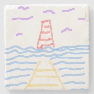 Posavasos De Piedra El faro rojo y el muelle amarillo
