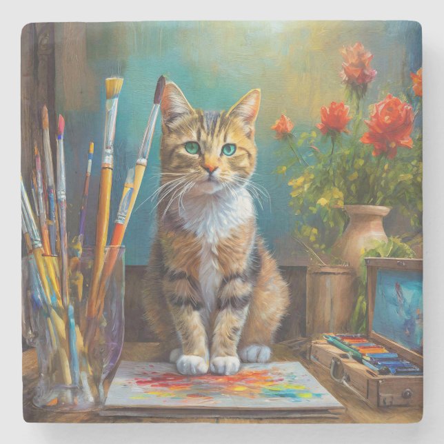 Posavasos De Piedra El gato artístico (Anverso)