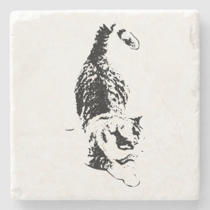 Posavasos De Piedra El gato avanza a través de las sombras de caída