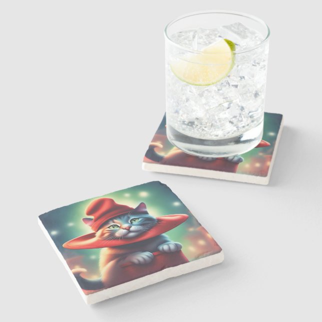 Posavasos De Piedra el gato del asistente (Lateral)