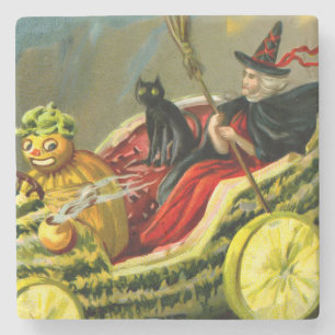 Posavasos De Piedra El gato negro y la bruja de Halloween