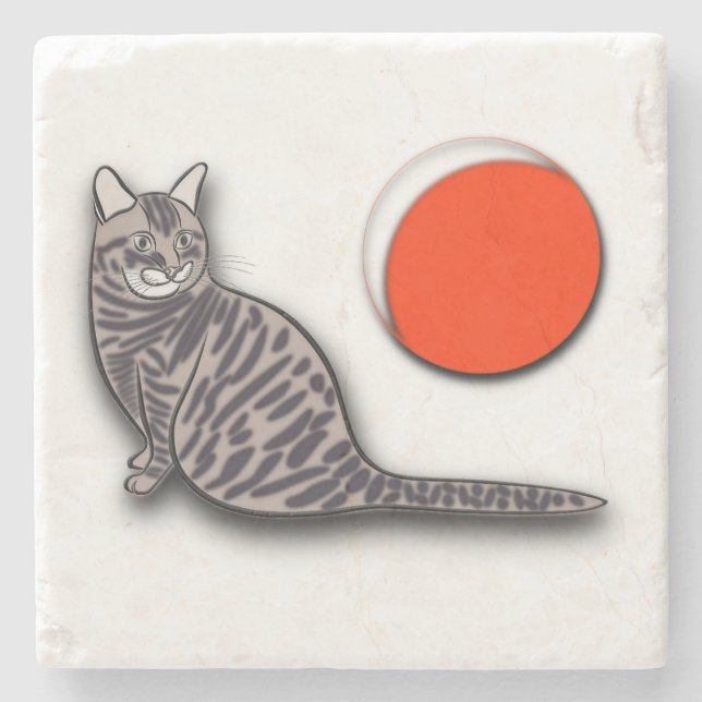 Posavasos De Piedra El gato se encuentra con la luna llena (Anverso)